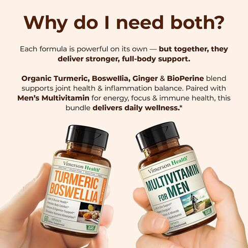 Boswellia Turmeric Curcumin Supplement + Multivitamin for Men Bundle – Supports Joint Health & Complete Daily Wellness – with Ginger Root, Organic Turmeric Powder, Methylated Vitamin B12, Zinc & More in Saudi Arabia