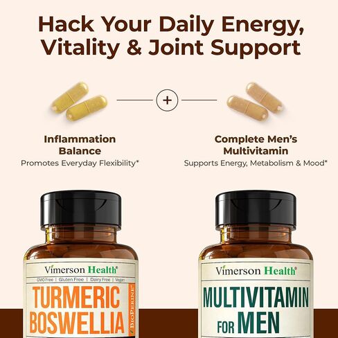 Boswellia Turmeric Curcumin Supplement + Multivitamin for Men Bundle – Supports Joint Health & Complete Daily Wellness – with Ginger Root, Organic Turmeric Powder, Methylated Vitamin B12, Zinc & More in Saudi Arabia