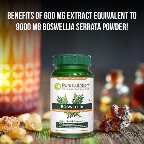 التغذية النقية مستخلص Boswellia Serrata 600 مجم مع 65% من أحماض Boswellic. (يعادل 9000 مجم من مسحوق البوزويليا) غير معدل وراثيًا | 60 كبسولة نباتية. in Kuwait
