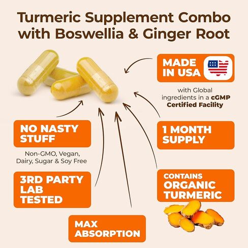 Turmeric Supplement Bundle – 2-Pack Organic Turmeric Curcumin Supplement with 95% Curcuminoids + 65% Boswellia Extract, Ginger Root & Black Pepper (BioPerine) – High Absorption – 2 x 60 Vegan Capsules in Saudi Arabia