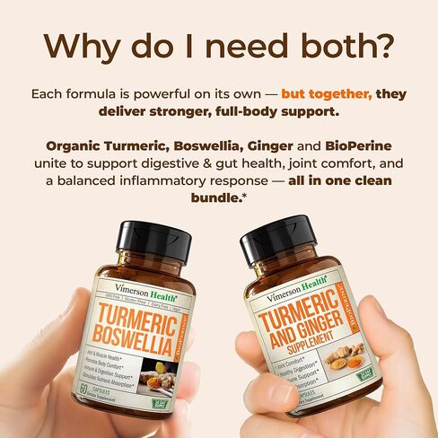 Turmeric Supplement Bundle – 2-Pack Organic Turmeric Curcumin Supplement with 95% Curcuminoids + 65% Boswellia Extract, Ginger Root & Black Pepper (BioPerine) – High Absorption – 2 x 60 Vegan Capsules in Saudi Arabia