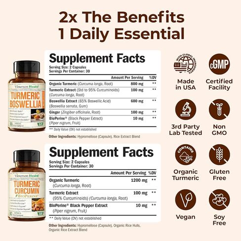 Turmeric Boswellia + Turmeric Curcumin Supplement Bundle – Organic Turmeric, Ginger Root + Tumeric Extract (95% Curcuminoids) for Joint Support & Digestive Health - Pure Curcumin with Black Pepper in Saudi Arabia