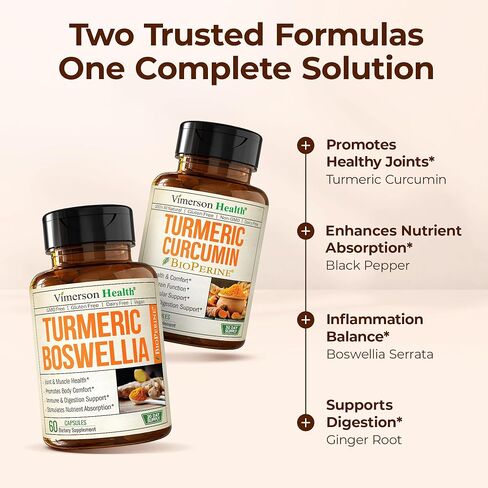 Turmeric Boswellia + Turmeric Curcumin Supplement Bundle – Organic Turmeric, Ginger Root + Tumeric Extract (95% Curcuminoids) for Joint Support & Digestive Health - Pure Curcumin with Black Pepper in Saudi Arabia
