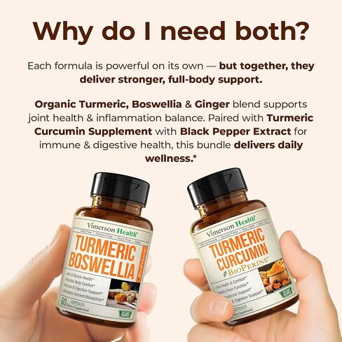 Turmeric Boswellia + Turmeric Curcumin Supplement Bundle – Organic Turmeric, Ginger Root + Tumeric Extract (95% Curcuminoids) for Joint Support & Digestive Health - Pure Curcumin with Black Pepper in Saudi Arabia