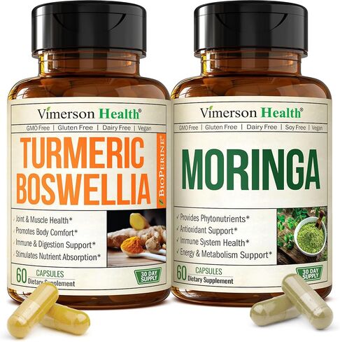 Boswellia Turmeric Curcumin Supplement + Moringa Capsules Bundle – Supports Joint Health, Balanced Energy & Healthy Metabolism – with Ginger Root, Organic Turmeric Powder and 100% Pure Moringa Powder in Saudi Arabia