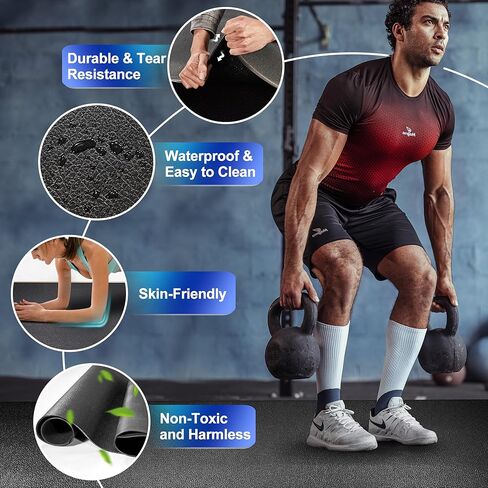 سجادة تمرين كبيرة من BesWin مقاس 8 × 4 بوصة (6 مم)، سجادات تمرين سميكة للغاية لأرضيات صالة الألعاب الرياضية المنزلية، سجادات رياضية عالية الكثافة غير قابلة للانزلاق لتمارين القلب والأوزان وحبل القفز واللياقة البدنية - تستخدم مع أو بدون أحذية in Kuwait