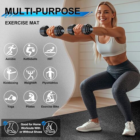 سجادة تمرين كبيرة من BesWin مقاس 8 × 4 بوصة (6 مم)، سجادات تمرين سميكة للغاية لأرضيات صالة الألعاب الرياضية المنزلية، سجادات رياضية عالية الكثافة غير قابلة للانزلاق لتمارين القلب والأوزان وحبل القفز واللياقة البدنية - تستخدم مع أو بدون أحذية in Kuwait