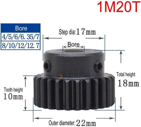 عالية الدقة 1 Mod 20T Spur Gear 45 # ترس ترس فولاذي شديد التحمل 6.35 مم تتحمل مع خطوة × 1 قطعة (التجويف: 6.35 مم؛ قطر الخطوة: 17 مم، 1M20T) in Kuwait
