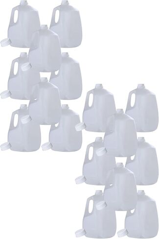 جالون كبير (16 عبوة) زجاجات عصير بلاستيكية فارغة سعة 128 أونصة مع غطاء أبيض واضح للعبث - زجاجات العصائر - مثالية للعصائر والحليب والعصائر والنزهات وحتى إعداد الوجبات - صنع في الولايات المتحدة الأمريكية in Kuwait