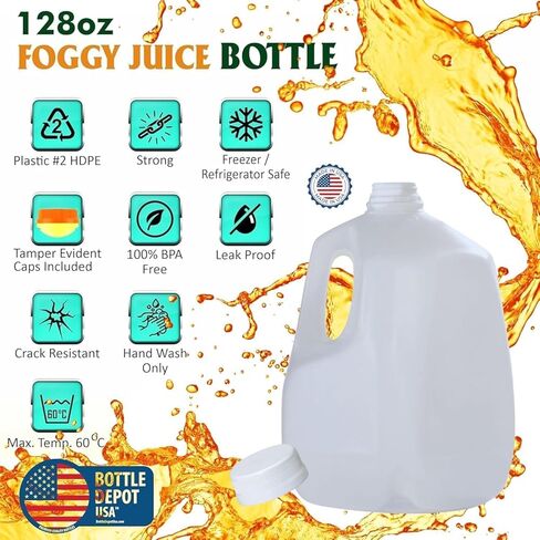 جالون كبير (16 عبوة) زجاجات عصير بلاستيكية فارغة سعة 128 أونصة مع غطاء أبيض واضح للعبث - زجاجات العصائر - مثالية للعصائر والحليب والعصائر والنزهات وحتى إعداد الوجبات - صنع في الولايات المتحدة الأمريكية in Kuwait