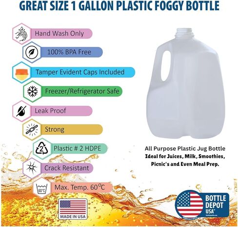 جالون كبير (16 عبوة) زجاجات عصير بلاستيكية فارغة سعة 128 أونصة مع غطاء أبيض واضح للعبث - زجاجات العصائر - مثالية للعصائر والحليب والعصائر والنزهات وحتى إعداد الوجبات - صنع في الولايات المتحدة الأمريكية in Kuwait