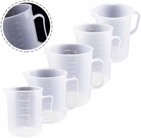 Measuring Jug 250ml 500ml 1000ml 2000ml 5000ml Transparent Plastic Beaker Resistant Reusable for Kitchen Laboratory Use in Kuwait