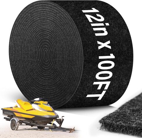 سجادة بطابقين لمقطورة القارب مقاس 30.48 سم × 100 قدم، سجادة بطابقين سميكة جدًا وبحرية 25oz، سجادة سوداء مبطنة من البوليستر، وسادة بديلة لمقطورة القارب، أغطية مواد القبو - جودة ممتازة in Kuwait