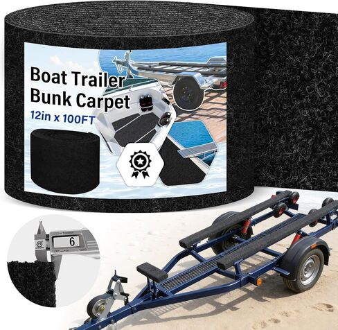 سجادة بطابقين لمقطورة القارب مقاس 30.48 سم × 100 قدم، سجادة بطابقين سميكة جدًا وبحرية 25oz، سجادة سوداء مبطنة من البوليستر، وسادة بديلة لمقطورة القارب، أغطية مواد القبو - جودة ممتازة in Kuwait