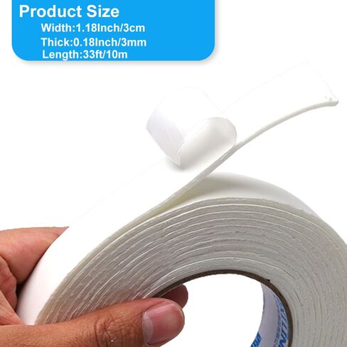 Double Sided Foam Tape - Outdoor and Indoor Heavy Duty Strong Weatherproof Adhesive Tape for Decorative and Trim,Car & Gap Filling Mountings,Home Decor, Office Decor,1.18in*33Ft in Kuwait