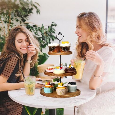 3 Tier Wooden Cupcake Stand,Wooden Tiered Display Stand Cupcake Plates, Serving Tray Acacia Wood Cake Stand for Wedding Birthday Tea Party Christmas Decorations in Kuwait