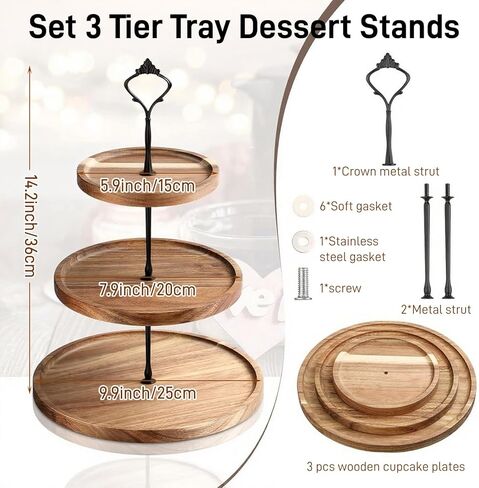 3 Tier Wooden Cupcake Stand,Wooden Tiered Display Stand Cupcake Plates, Serving Tray Acacia Wood Cake Stand for Wedding Birthday Tea Party Christmas Decorations in Kuwait