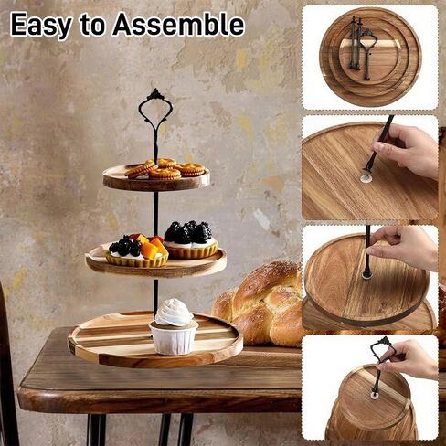 3 Tier Wooden Cupcake Stand,Wooden Tiered Display Stand Cupcake Plates, Serving Tray Acacia Wood Cake Stand for Wedding Birthday Tea Party Christmas Decorations in Kuwait
