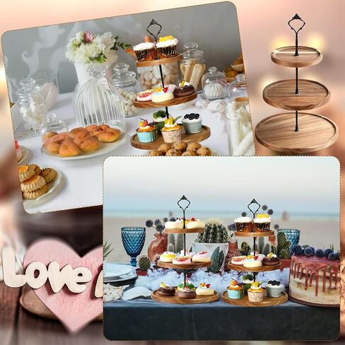3 Tier Wooden Cupcake Stand,Wooden Tiered Display Stand Cupcake Plates, Serving Tray Acacia Wood Cake Stand for Wedding Birthday Tea Party Christmas Decorations in Kuwait