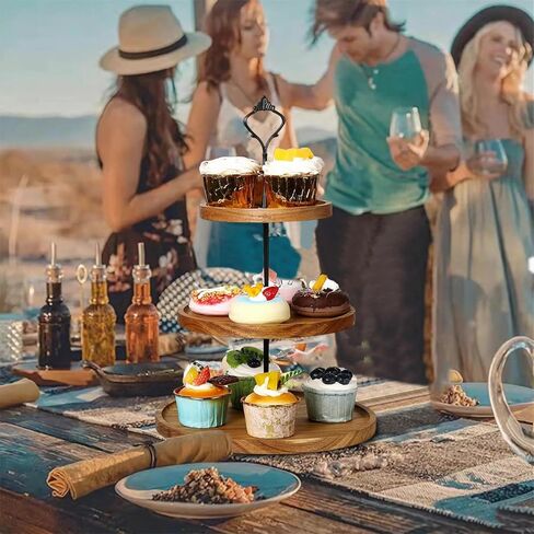 3 Tier Wooden Cupcake Stand,Wooden Tiered Display Stand Cupcake Plates, Serving Tray Acacia Wood Cake Stand for Wedding Birthday Tea Party Christmas Decorations in Kuwait