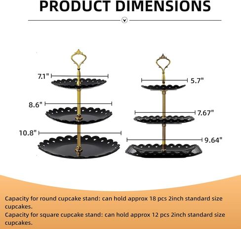 مجموعة حامل كب كيك مكونة من 5 قطع - مجموعة عرض طاولة الحلوى البلاستيكية السوداء، 2X أسود 3 طبقات حامل عرض كب كيك حامل صينية البسكويت وبرج تقديم و3X 14 في صواني بلاستيكية لحفلات الزفاف وحفلات الشاي وحفلات استقبال المولود الجديد in Kuwait