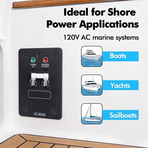 اللوحة الرئيسية للتيار المتردد البحري 120 فولت 30 أمبير - قاطع رئيسي مزدوج القطب مع مؤشر قطبية عكسية، لوحة فصل طاقة الشاطئ للقوارب واليخوت in Kuwait