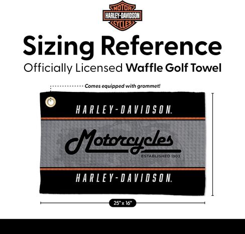 منشفة الجولف Northwest Harley-Davidson Vintage Stripes Waffle Golf، قطعة قماش تنظيف مستوحاة من الدراجات النارية، 16 × 25 بوصة in Saudi Arabia