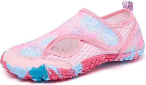 Kids Water Shoes for Boys & Girls, Toddler to Big Kids Swim Shoes with Adjustable Hook and Loop Strap, Non-Slip Rubber Sole, Quick On Off, Fun Pattern Beach Pool Shoes in Saudi Arabia