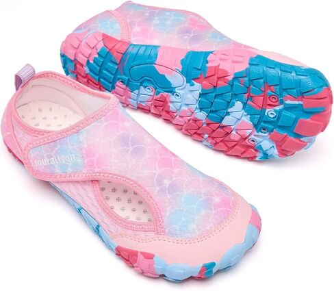 Kids Water Shoes for Boys & Girls, Toddler to Big Kids Swim Shoes with Adjustable Hook and Loop Strap, Non-Slip Rubber Sole, Quick On Off, Fun Pattern Beach Pool Shoes in Saudi Arabia
