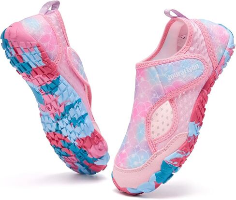 Kids Water Shoes for Boys & Girls, Toddler to Big Kids Swim Shoes with Adjustable Hook and Loop Strap, Non-Slip Rubber Sole, Quick On Off, Fun Pattern Beach Pool Shoes in Saudi Arabia