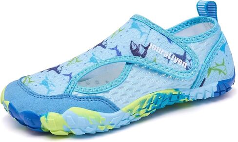 أحذية مائية للأطفال للأولاد والبنات، أحذية سباحة للأطفال الصغار والكبار مع شريط لاصق وحلقة قابل للتعديل، نعل مطاطي غير قابل للانزلاق، سريع الارتداء والخلع، أحذية حمام سباحة للشاطئ بنمط ممتع in Kuwait