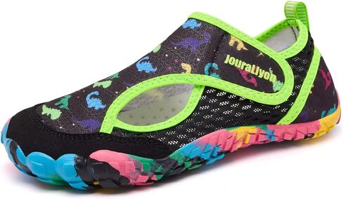 Kids Water Shoes for Boys & Girls, Toddler to Big Kids Swim Shoes with Adjustable Hook and Loop Strap, Non-Slip Rubber Sole, Quick On Off, Fun Pattern Beach Pool Shoes in Saudi Arabia