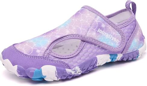 Kids Water Shoes for Boys & Girls, Toddler to Big Kids Swim Shoes with Adjustable Hook and Loop Strap, Non-Slip Rubber Sole, Quick On Off, Fun Pattern Beach Pool Shoes in Saudi Arabia