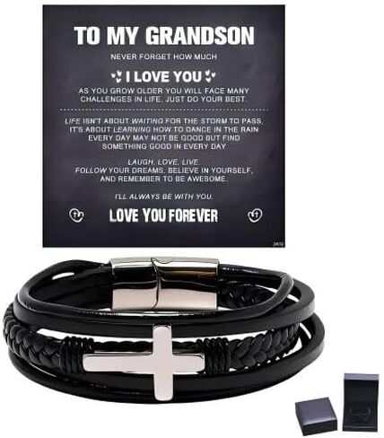 Personalized Engraved Name Custome Gifts for Man Bracelet,To My Son Grandson Husband Dad Boyfriend Cross Leather Bracelet on Father's Day Christmas Birthday in Saudi Arabia