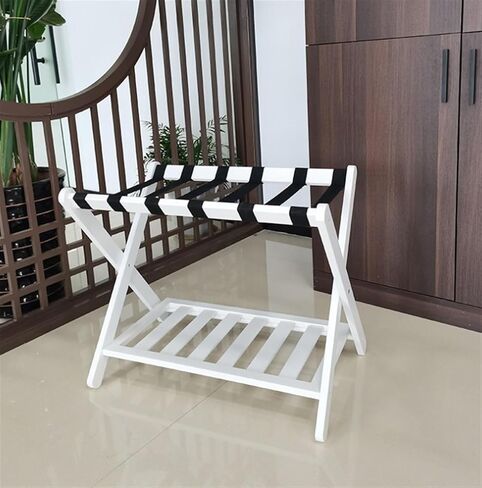 Rack,Folding Luggage Rack Bamboo Suitcase Luggage Stand for Home Bedroom Hotel with Shelf Bedroom Hotel(White) in Saudi Arabia