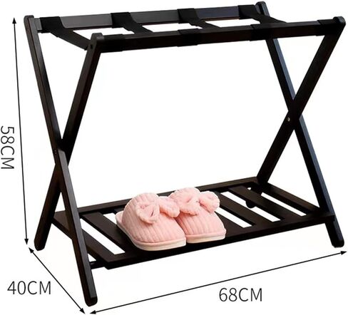 Luggage rack,Luggage Rack With Shoe Shelf,Black Folding Luggage Rack for Guest Room Strong Version Folding Hard Bamboo Wood in Kuwait