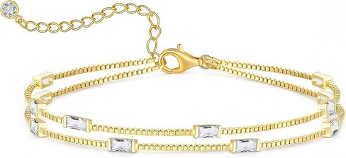 Ritach Birthstone Bracelet for Women 14K Gold Plated Dainty Double Layers Stackable Green Bulue Cubic Zirconia Charm Link emerald Bracelet for Valentines Day Birthday Gifts for Her Jewelry in Kuwait