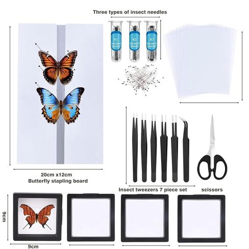 تتضمن مجموعة عينات الفراشة دبابيس، ولوحة تثبيت، وأدوات توزيع، وحقيبة عرض، وملصقات، وملقط، وحفظ وعرض عينات الفراشة. (أدوات عينة إبرة الحشرات) in Kuwait