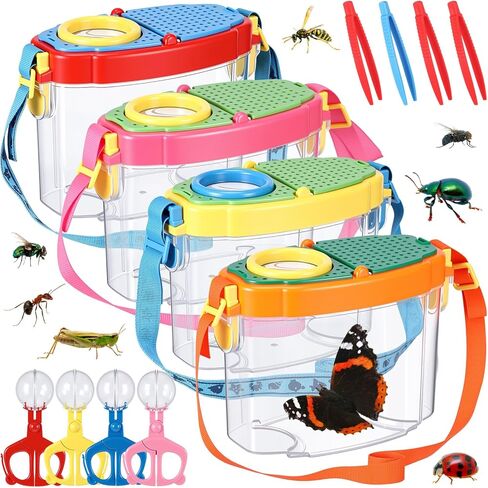4 Set Bug Catcher for Kids Bug Viewer and Insects Tweezer for Students, Critter Catching Kit Magnifying Insect Cage Container Kit for Kids Outdoor Science Nature Exploration in Saudi Arabia