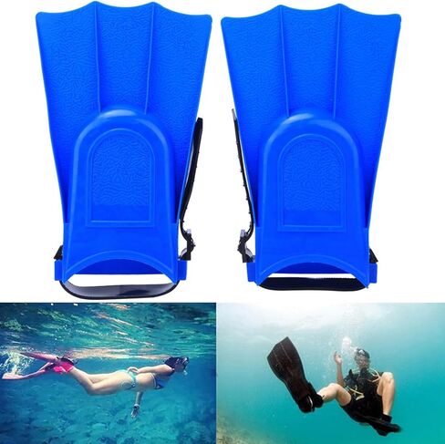 Short Swim Fins for Pool Lap Swimming, Size 9 to 13.5 Swim Flippers for Snorkeling, A Pair of PVC Pool Flippers with Drain Holes for Boys, Girls, 7.48x4.53inch, Blue in Saudi Arabia