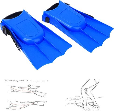 Short Swim Fins for Pool Lap Swimming, Size 9 to 13.5 Swim Flippers for Snorkeling, A Pair of PVC Pool Flippers with Drain Holes for Boys, Girls, 7.48x4.53inch, Blue in Saudi Arabia