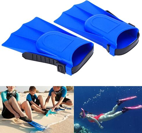 Short Swim Fins for Pool Lap Swimming, Size 9 to 13.5 Swim Flippers for Snorkeling, A Pair of PVC Pool Flippers with Drain Holes for Boys, Girls, 7.48x4.53inch, Blue in Saudi Arabia