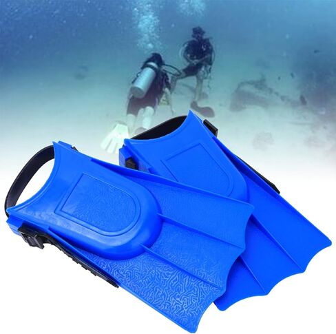 Short Swim Fins for Pool Lap Swimming, Size 9 to 13.5 Swim Flippers for Snorkeling, A Pair of PVC Pool Flippers with Drain Holes for Boys, Girls, 7.48x4.53inch, Blue in Saudi Arabia