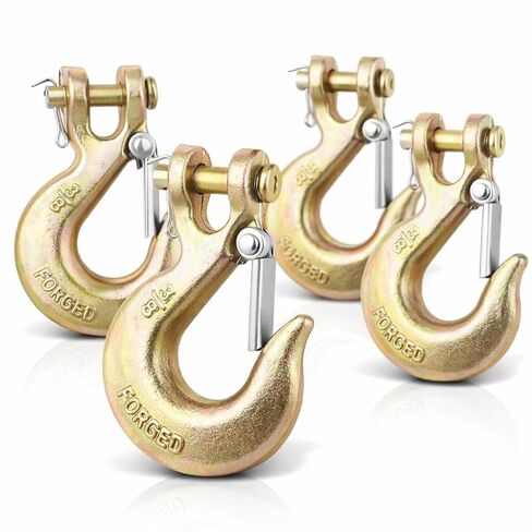 خطاف سلسلة 3/8 بوصة، 4 خطافات سلسلة أمان للمقطورة، خطاف منزلق Clevis شديد التحمل مع مزلاج أمان، فولاذ مزخرف من الدرجة 70 بوزن 18,000 رطل لخطاف ونش سحب شاحنة نقل المقطورة. in Saudi Arabia