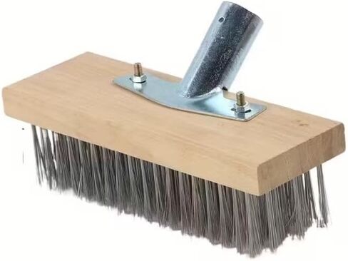 1pc Stainless Steel Wire Floor Brush Head with Ergonomic Handle Heavy Duty Broom Head Floor Scrub Brush - Reusable Manual Cleaning Tool for Efficient Oil, Moss, and Grease Removal in Saudi Arabia