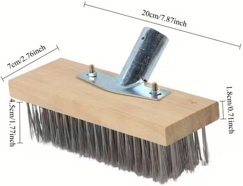 1pc Stainless Steel Wire Floor Brush Head with Ergonomic Handle Heavy Duty Broom Head Floor Scrub Brush - Reusable Manual Cleaning Tool for Efficient Oil, Moss, and Grease Removal in Saudi Arabia