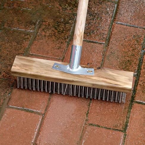 1pc Stainless Steel Wire Floor Brush Head with Ergonomic Handle Heavy Duty Broom Head Floor Scrub Brush - Reusable Manual Cleaning Tool for Efficient Oil, Moss, and Grease Removal in Saudi Arabia