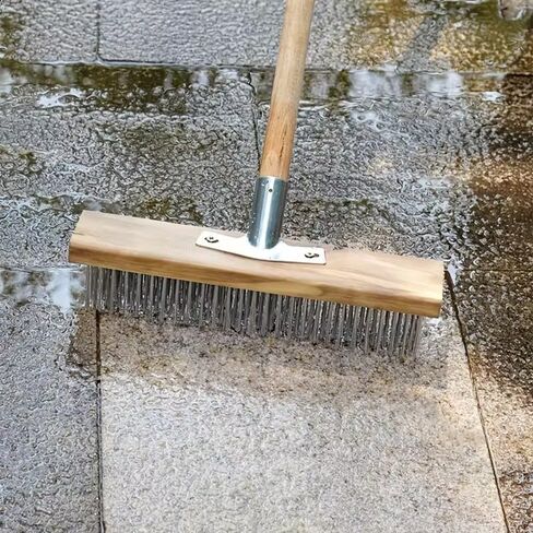 1pc Stainless Steel Wire Floor Brush Head with Ergonomic Handle Heavy Duty Broom Head Floor Scrub Brush - Reusable Manual Cleaning Tool for Efficient Oil, Moss, and Grease Removal in Saudi Arabia