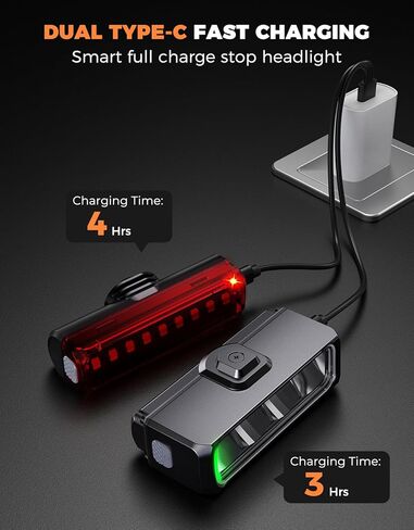 Bike Light for Night Riding, Super Bright & Wide Beam Bicycle Lights, 4+5 Modes USB Rechargeable Bike Headlight and Taillight Set, IP65 Waterproof Light Bar for Ebike MTB Off-Road Cycling in Saudi Arabia