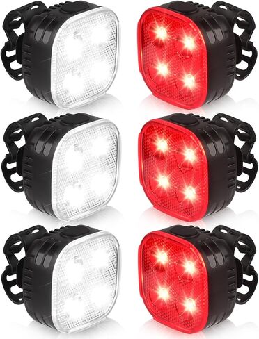 Bike Lights Set, 3 Pack Rechargeable Super Bright Bicycle Lights Front and Back, 4+ Mode LED Headlight & Taillight, IPX4 Waterproof, Easy Install for Night Riding, Road & Mountain Bikes in Saudi Arabia